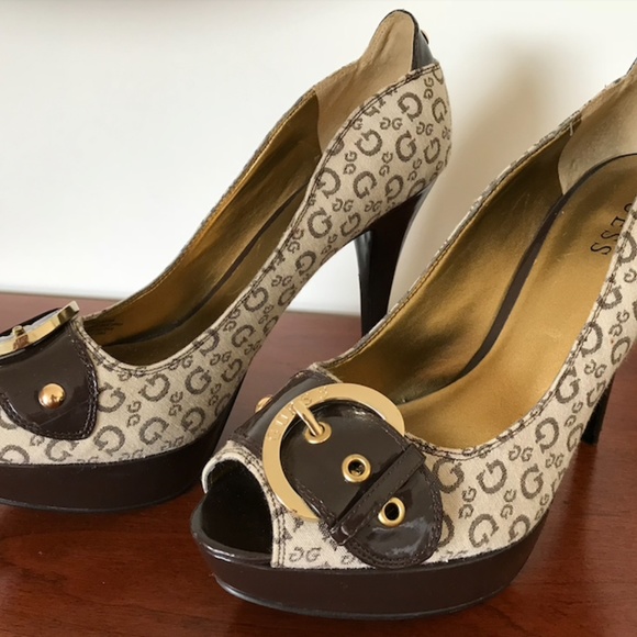 Guess Stiletto Open Toe - Logo Size 10 like new - Picture 2 of 3